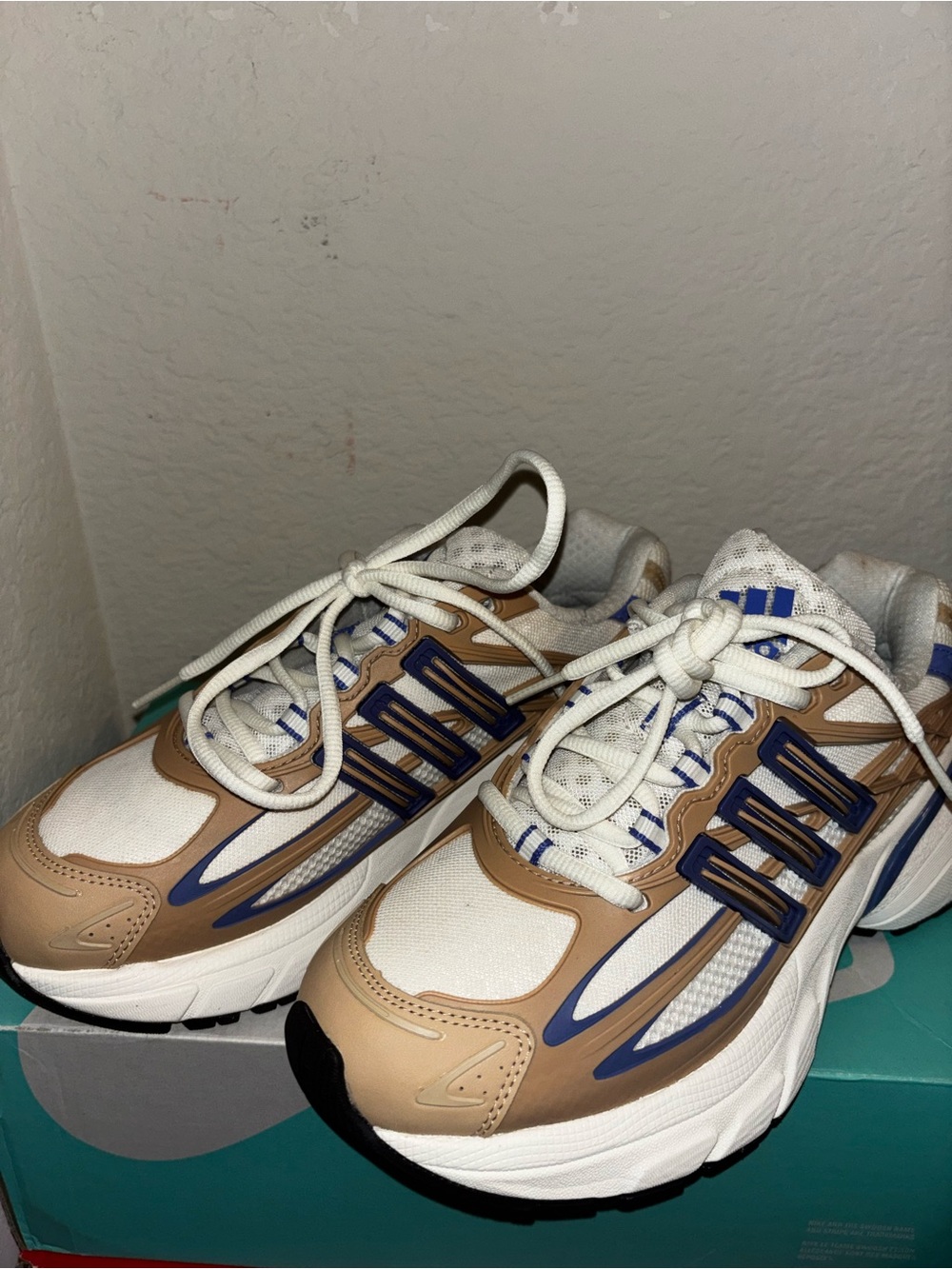 Adidas Women's Athletic Sneakers White Tan Blue